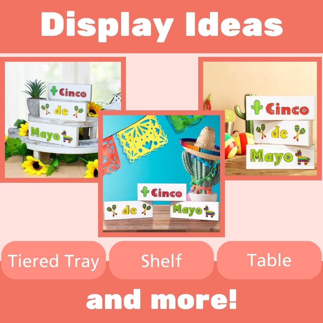 Cinco De Mayo 3pc Wooden Signs Set, Cinco de Mayo Decor, Tiered Tray Signs, American Made