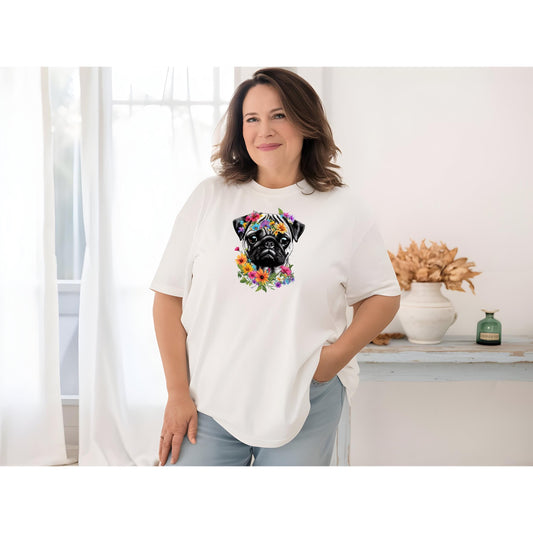 Pretty Floral Pug T-shirt