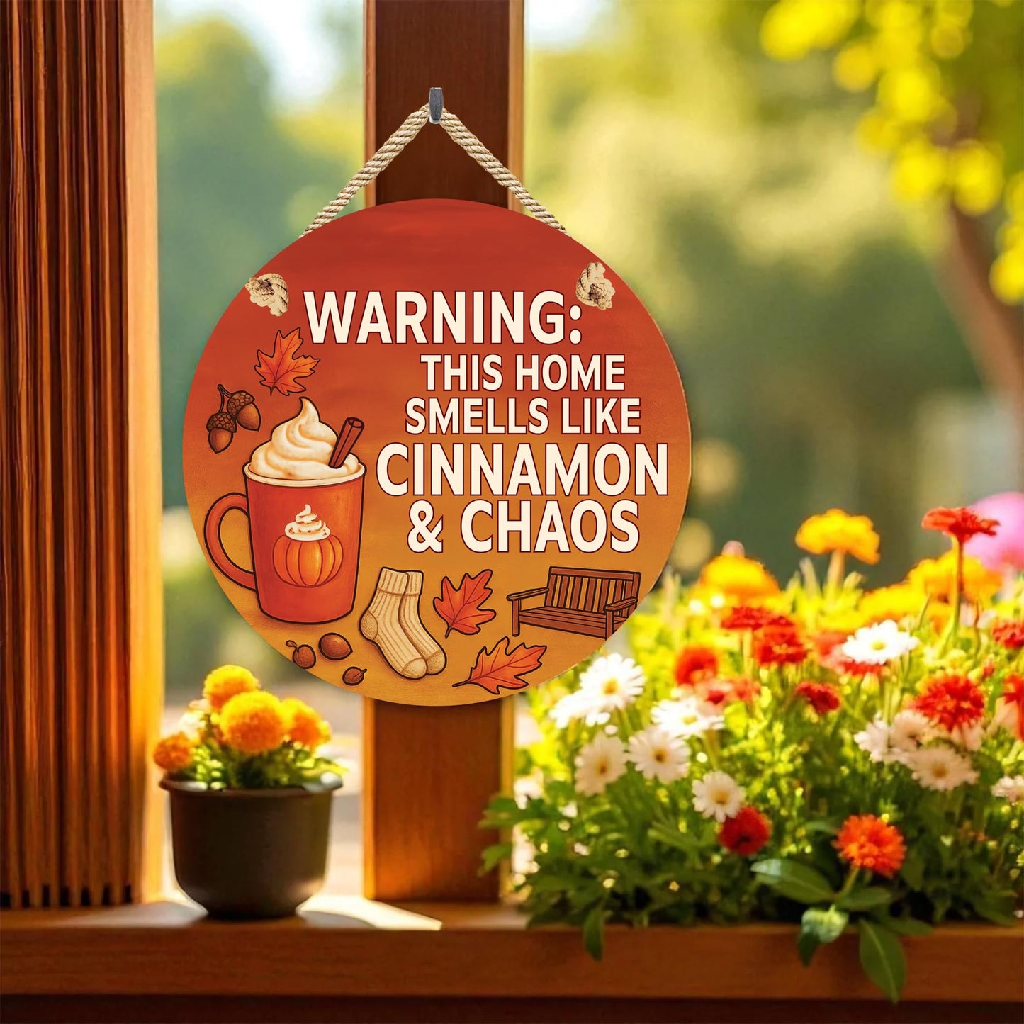 Cinnamon & Chaos Fall Front Door Welcome Sign – Autumn Porch Decor, Outdoor Weather-Resistant PVC Decoration, 16 Inch