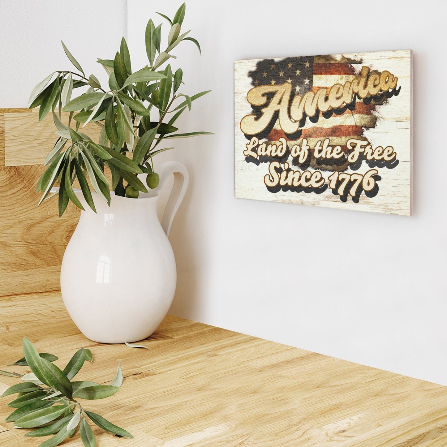 America Land of the Free Wooden Sign, Patriotic 4th of July Decor, Memorial Day