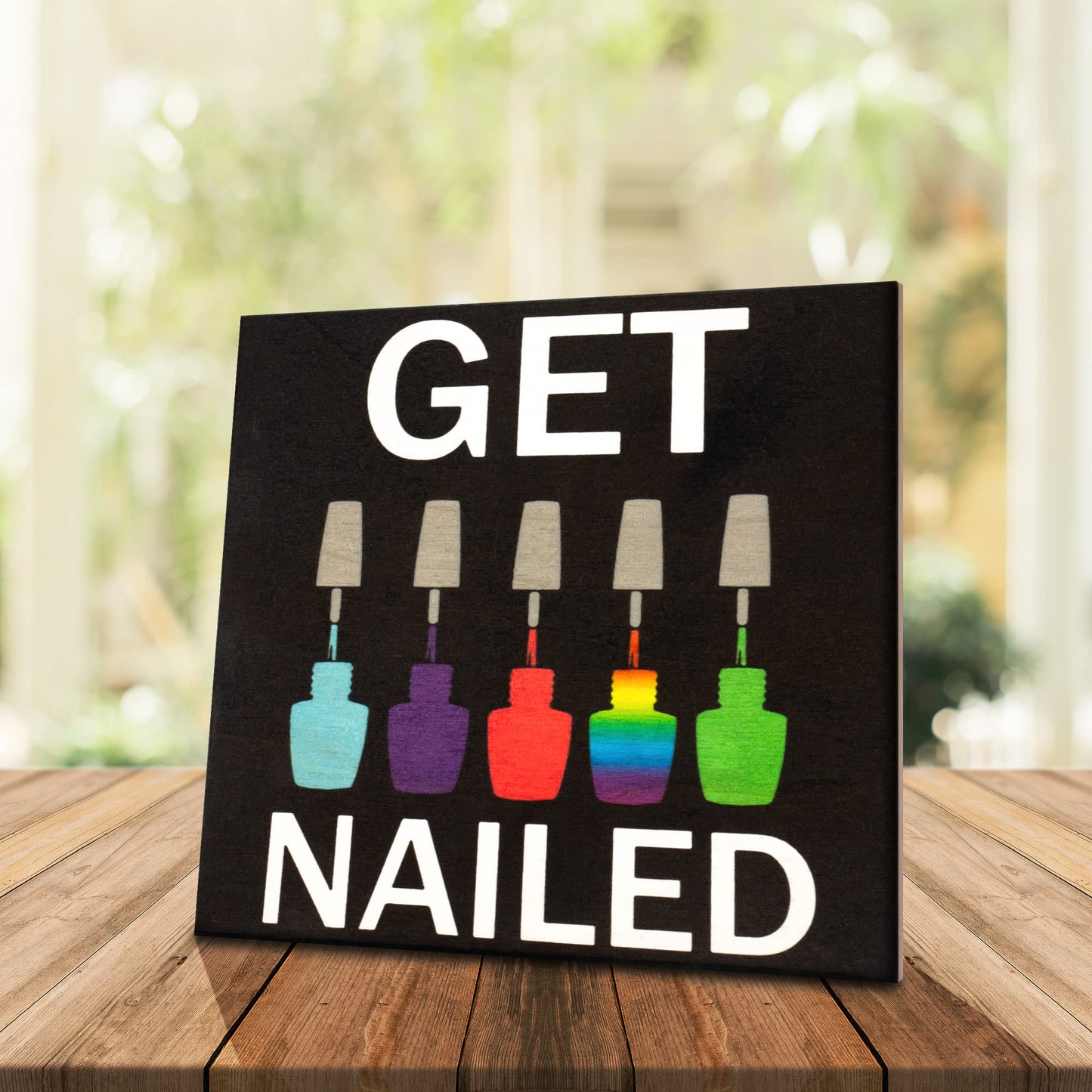 JennyGems Funny Nail Salon Wooden Sign, Get Nailed, Nail Manicurist or Stylist Gift