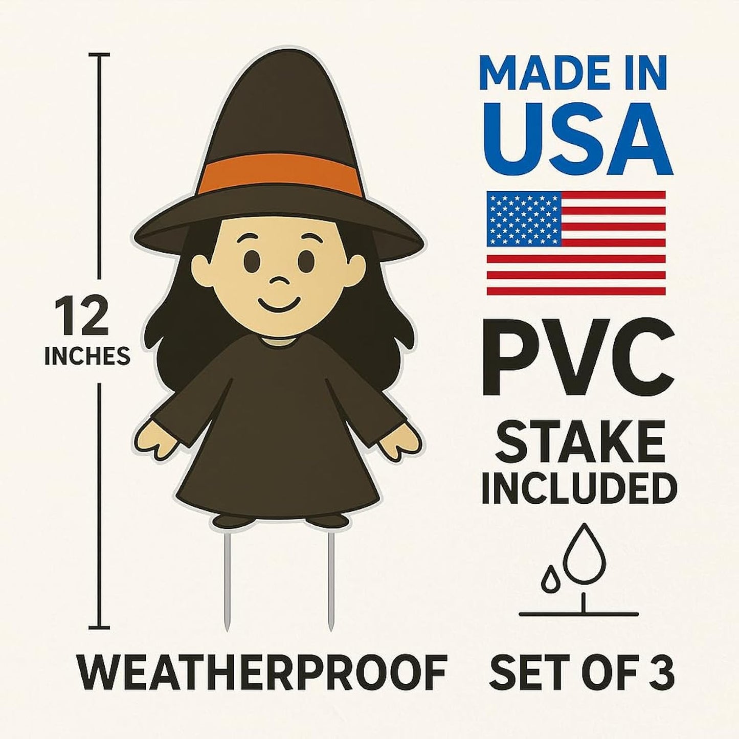 Halloween Yard Signs Set of 3, Outdoor Halloween Witch Stakes, Weatherproof PVC Decorations