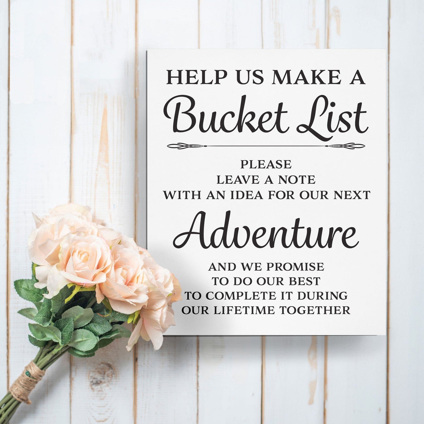Bucket List Sign, Wedding Reception Decor, White