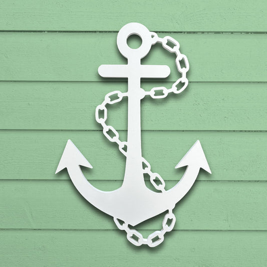 Outdoor Anchor Wall Decor – Nautical Beach House Sign – Weatherproof PVC Anchor with Chain – Ocean Marine Art for Indoor Outdoor Use