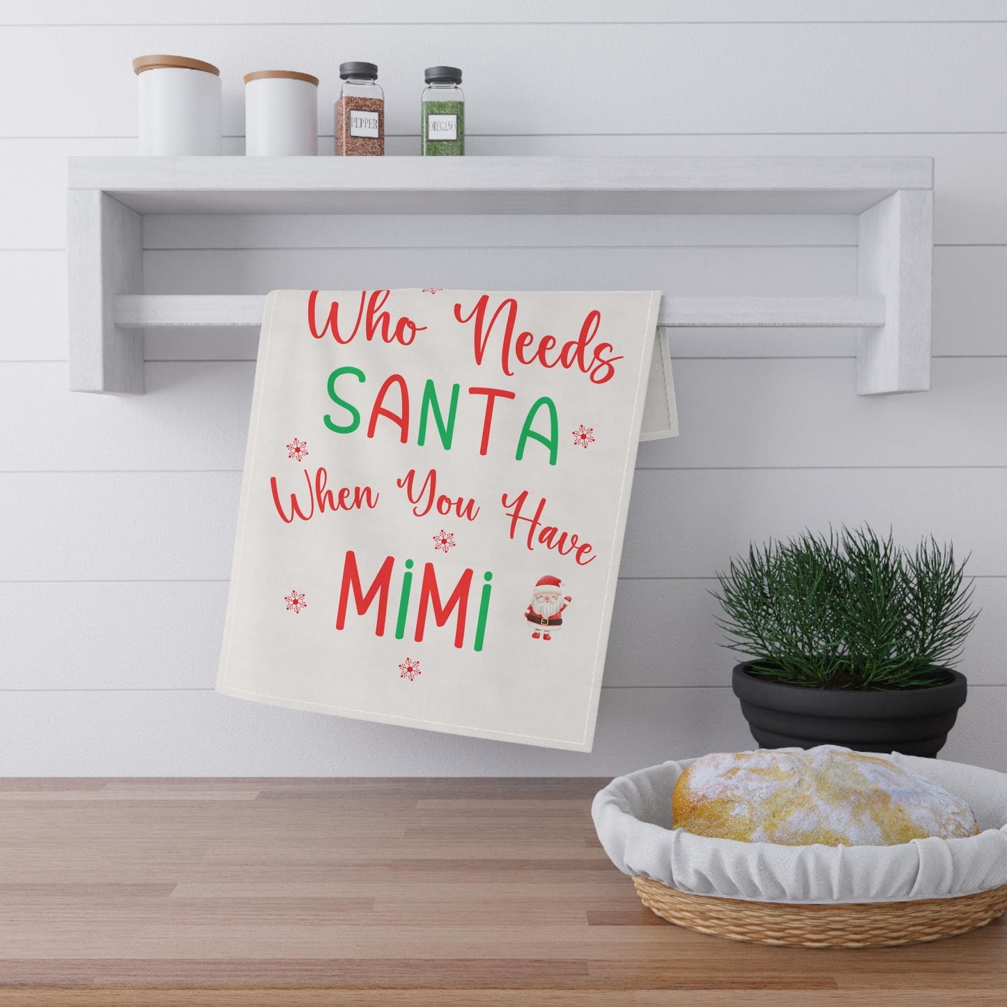 Mimi Gift Christmas Tea Towel, Mimi Quote, Holiday Kitchen Decor, Who Needs Santa, Cotton Towels, Kitchen Towels, Poly Tea Towel