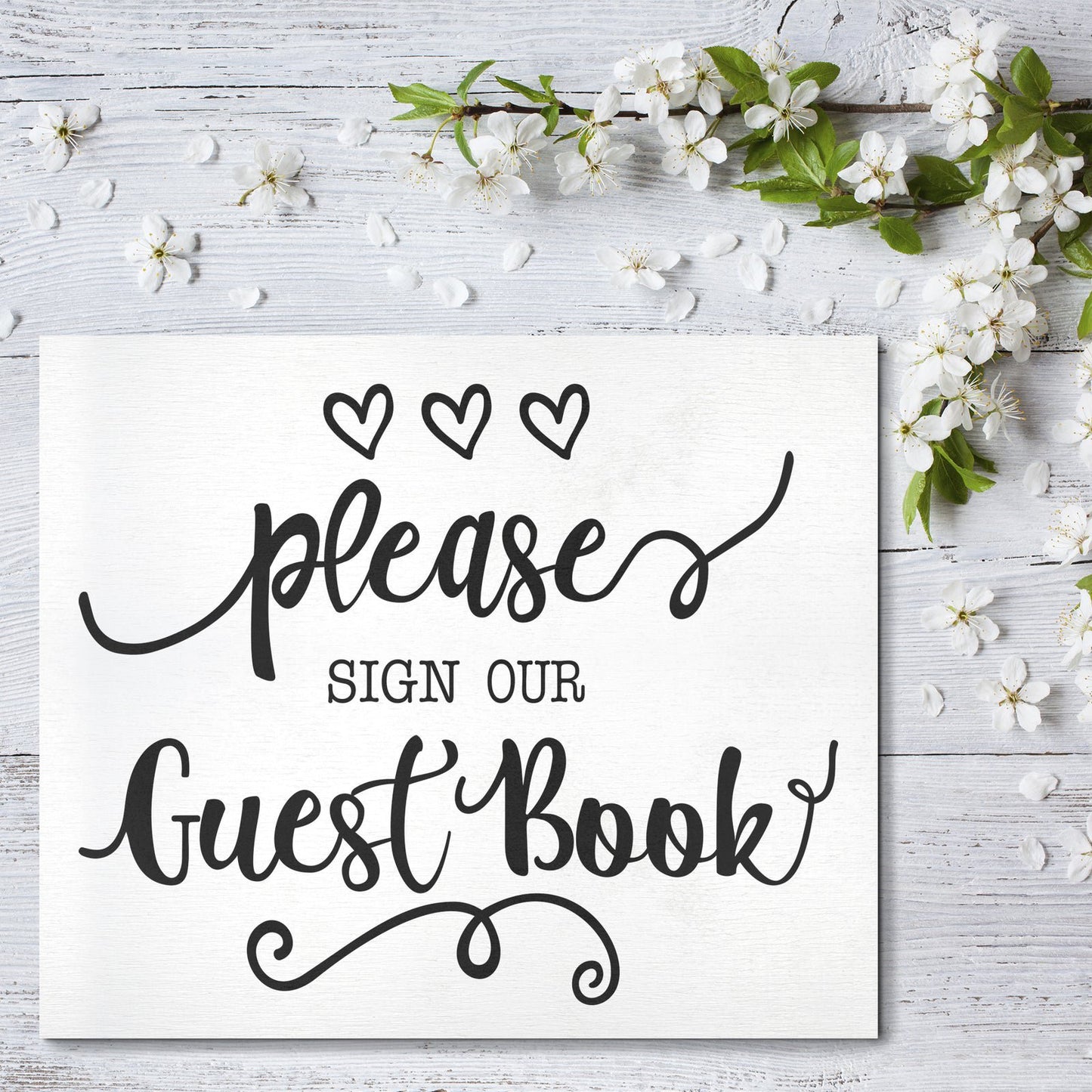 JennyGems Guestbook Sign, Guest Book Table Sign, Wedding Reception Decor (White)