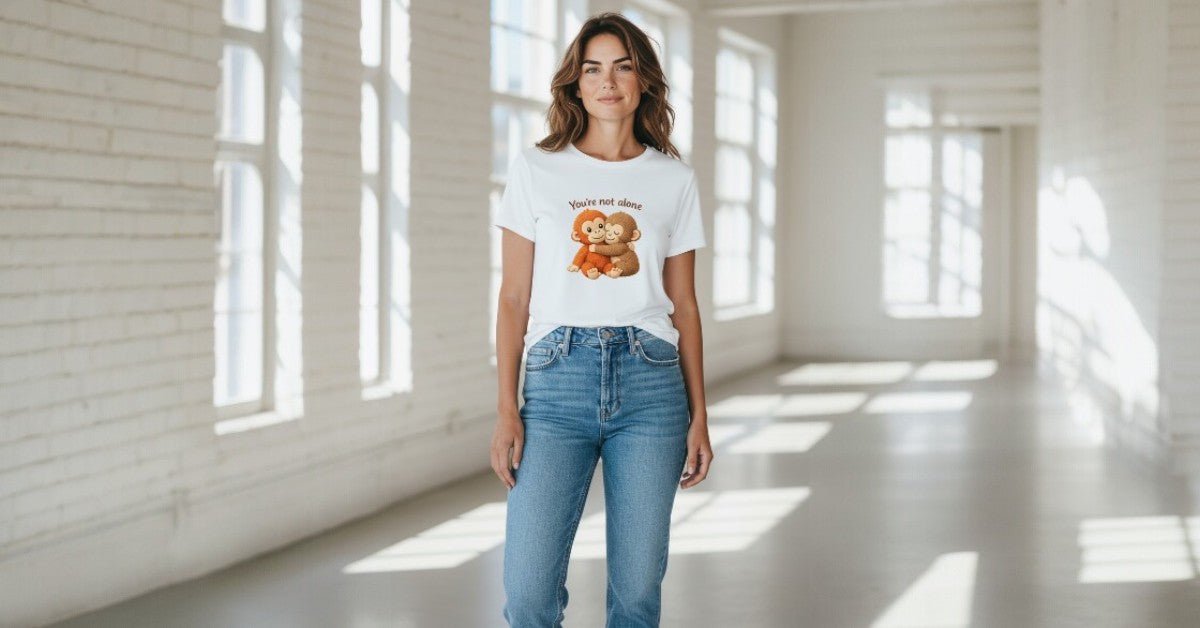You’re Not Alone Monkey Hug Tee, Punch and Stuffy, Mental Health Awareness