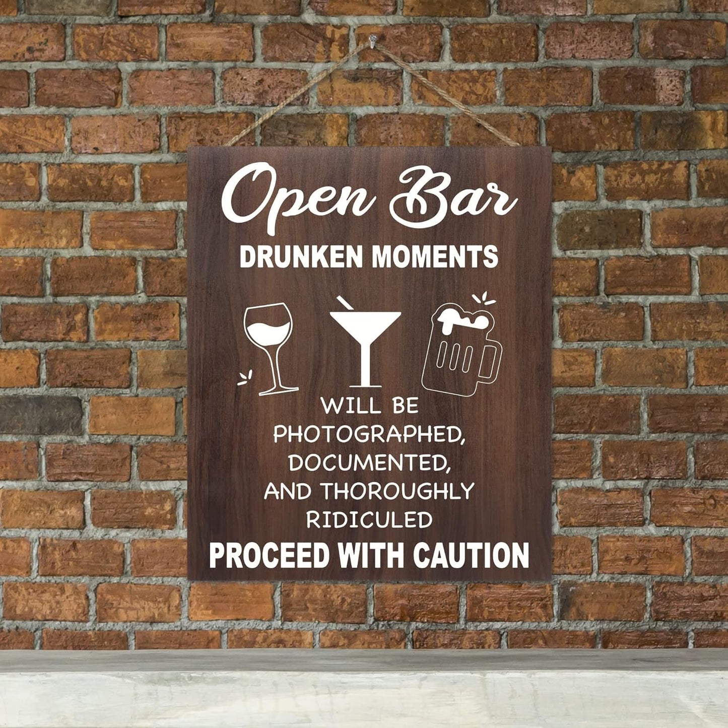 Open Bar Sign – Funny Wedding & Event Decor, Wood Bar Sign, 9x11 Inch