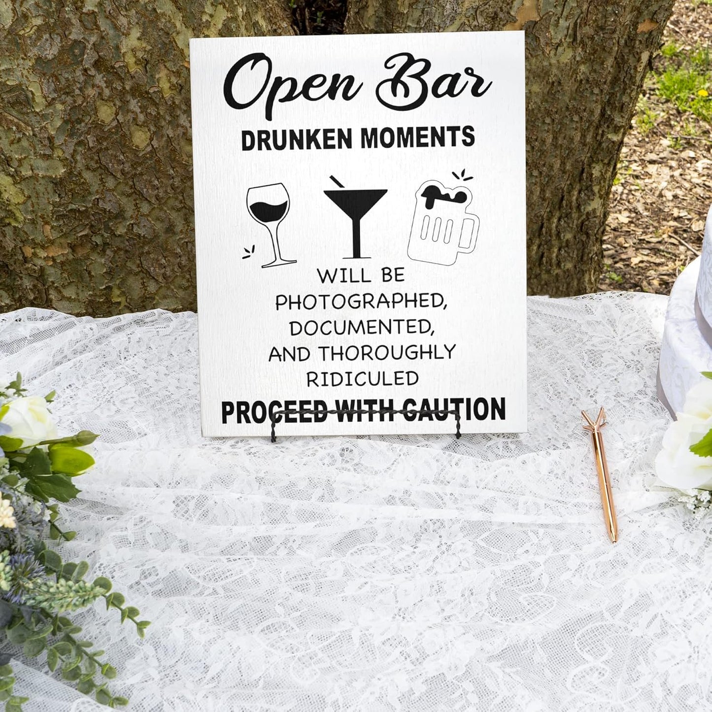 Open Bar Sign – Funny Wedding & Event Decor, Wood Bar Sign, 9x11 Inch