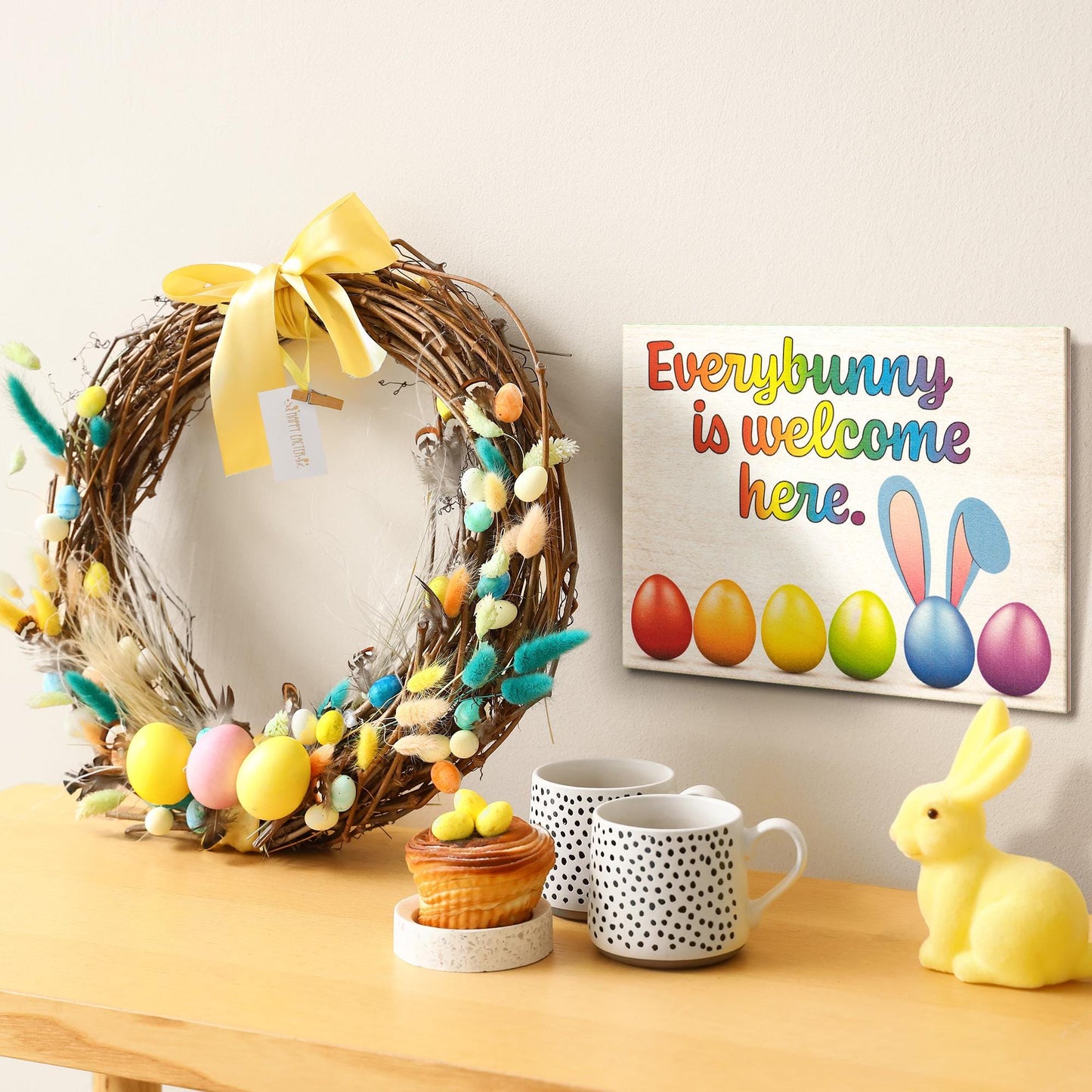 Everybunny Is Welcome Here Sign: Rainbow Easter Decor