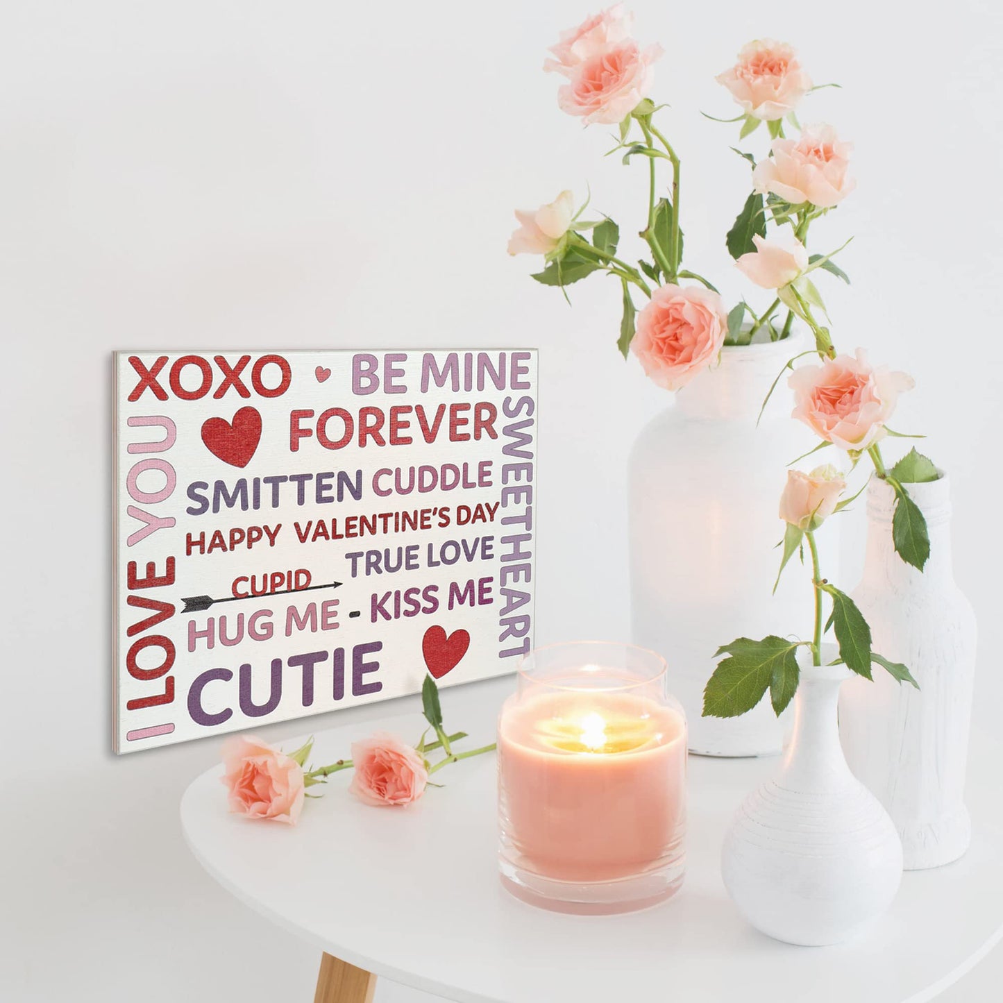 JennyGems Valentines Day Decor, Happy Valentine's Day Be Mine XOXO Hug Me I Love You Wooden Sign, Valentines Day Decoration, Made in USA