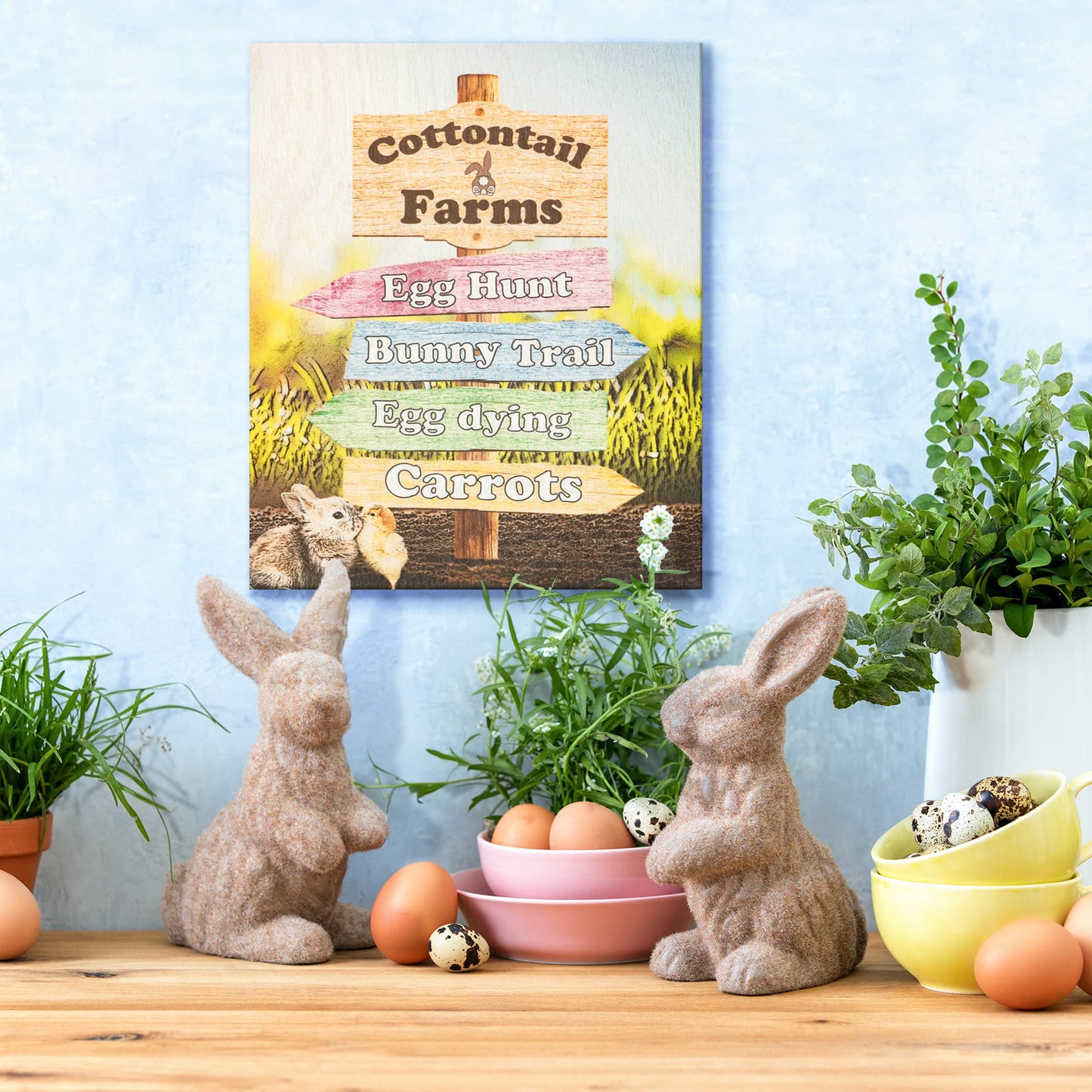 JennyGems Easter Decorations for the Home, Easter Sign, Farmhouse Easter Decor, 7.25 x 6 Wooden Sign, Made in USA