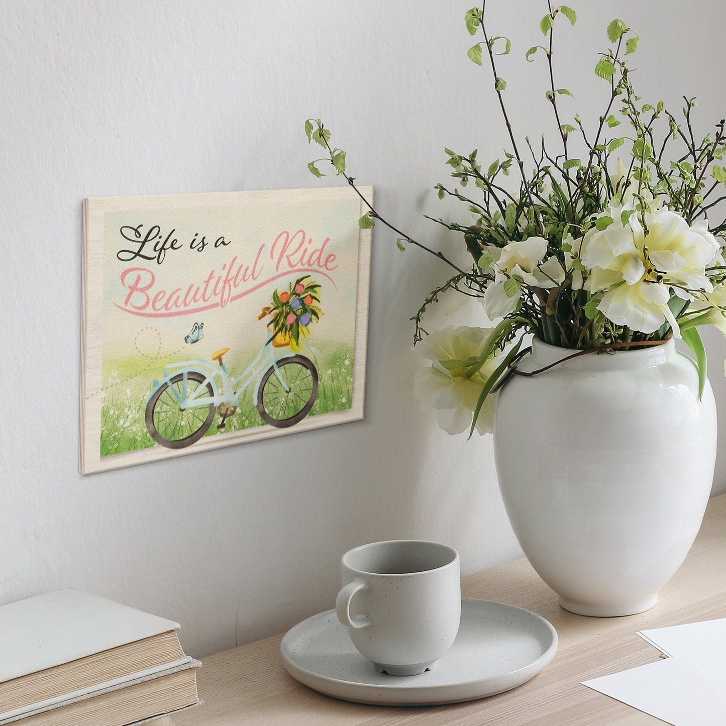 Life Is a Beautiful Ride Wooden Sign, Spring Decor, Bicycle Art, Inspirational Quote, Motivational Wall Art, Spring Decorations