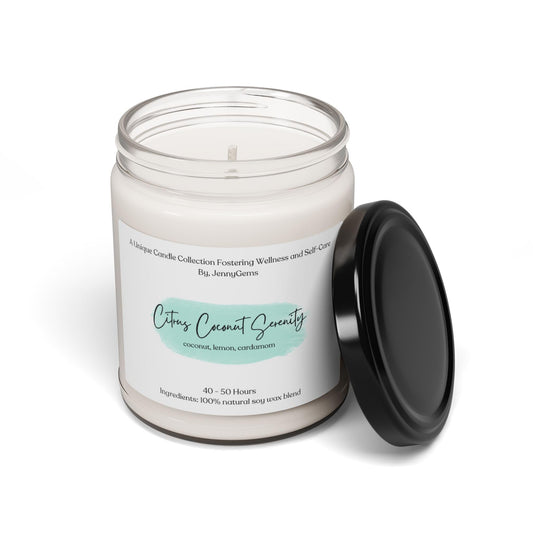 Soy Candle, Wellness and Self Care Candle, Coconut Scent, 9oz, Tranquility, Relaxation Tool, Home Fragrance