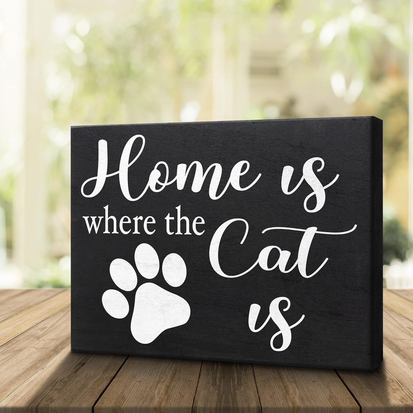 JennyGems Cat Mom Gifts, Home Is Where the Cat Is Wooden Sign, Shelf Decor and Wall Hanging, Made in USA