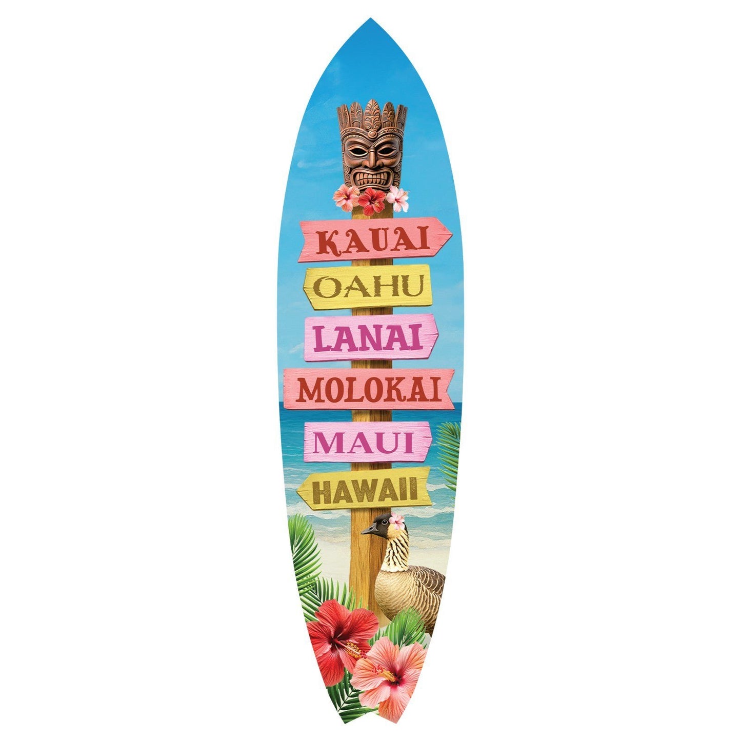 Hawaii Surfboard Sign, PVC Island Wall Art, Tropical Beach House Decoration, 2ft