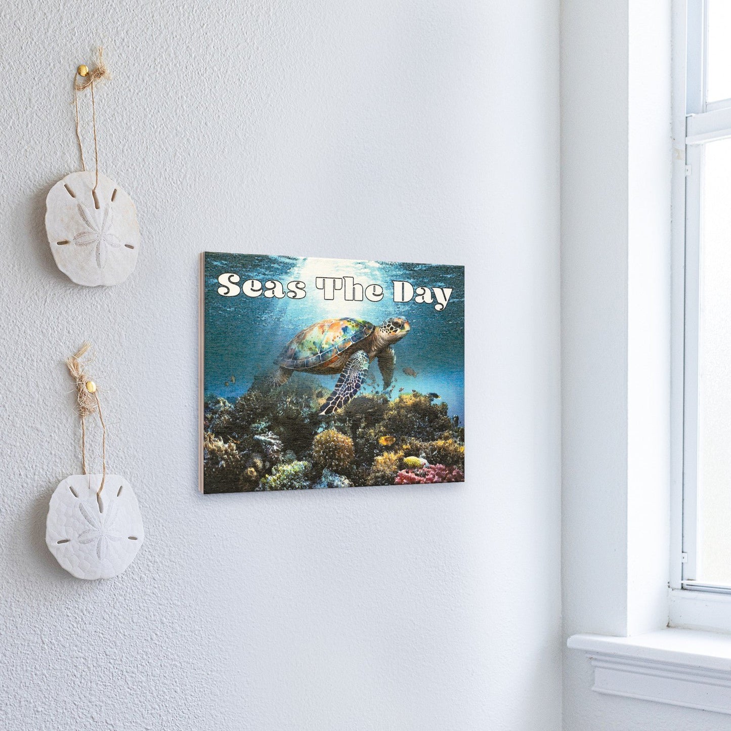 JennyGems Sea Turtle Decor, Seas the Day Wooden Sign, Ocean Theme Wall Art