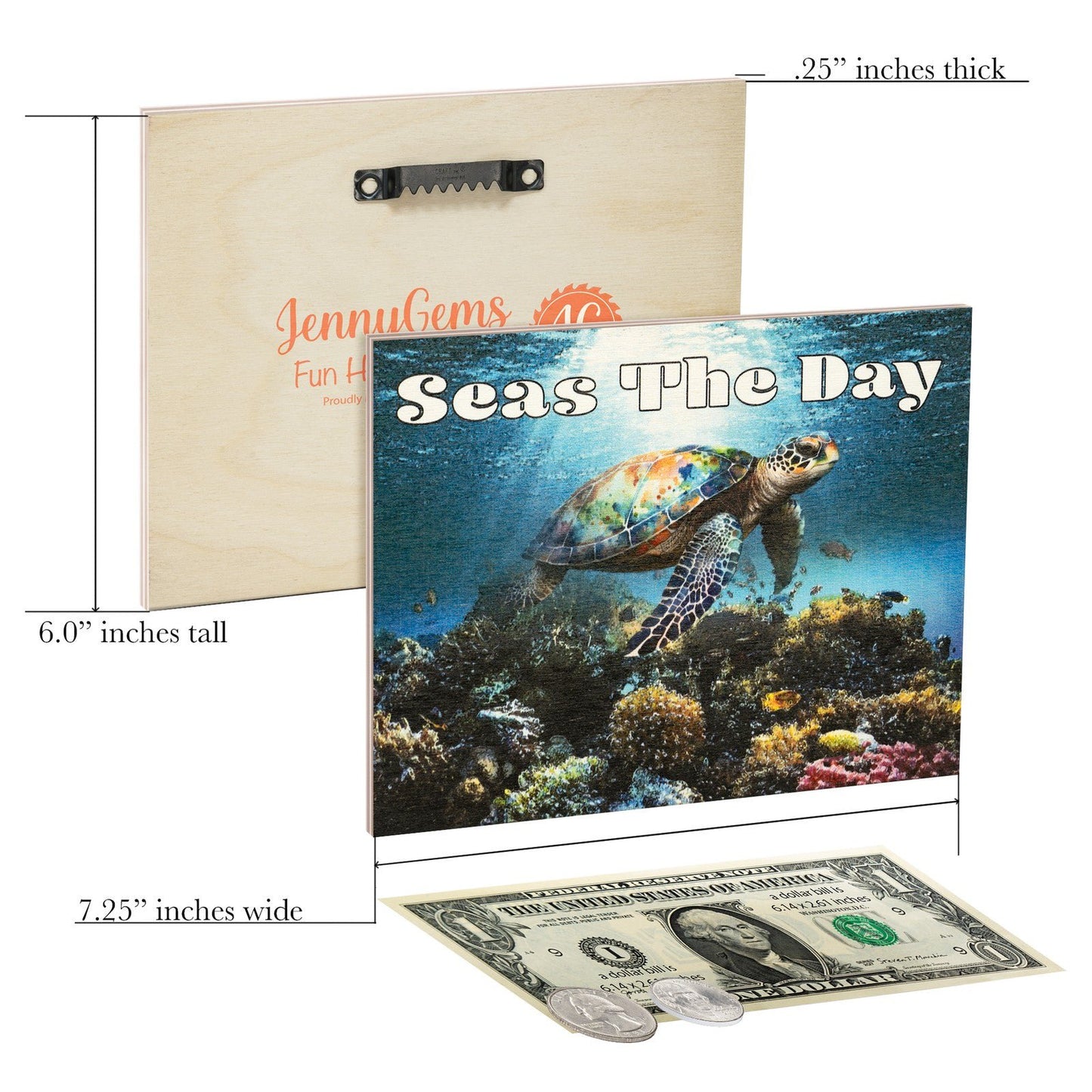 JennyGems Sea Turtle Decor, Seas the Day Wooden Sign, Ocean Theme Wall Art