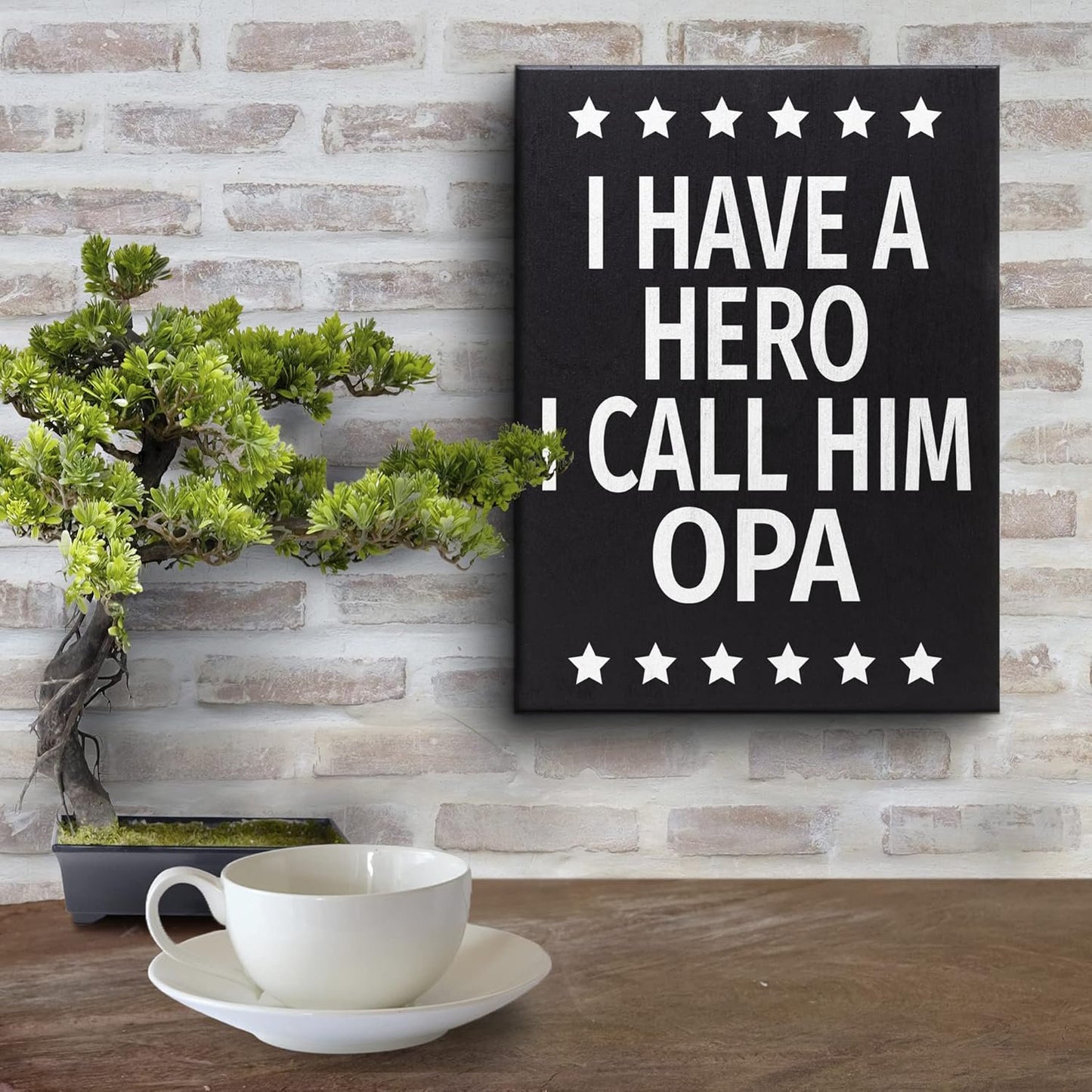 JennyGems Opa Gifts, I Have a Hero I Call Him Opa Wooden Sign, Shelf Decor and Wall Hanging, Made in USA