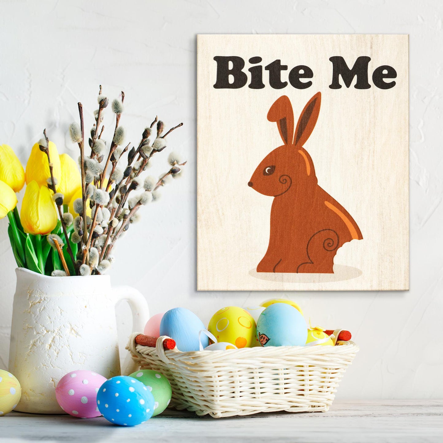 Easter Decorations, Bite Me Funny Easter Sign, Bunny Rabbit, Funny Farmhouse Easter Decor, Wooden Wall Sign