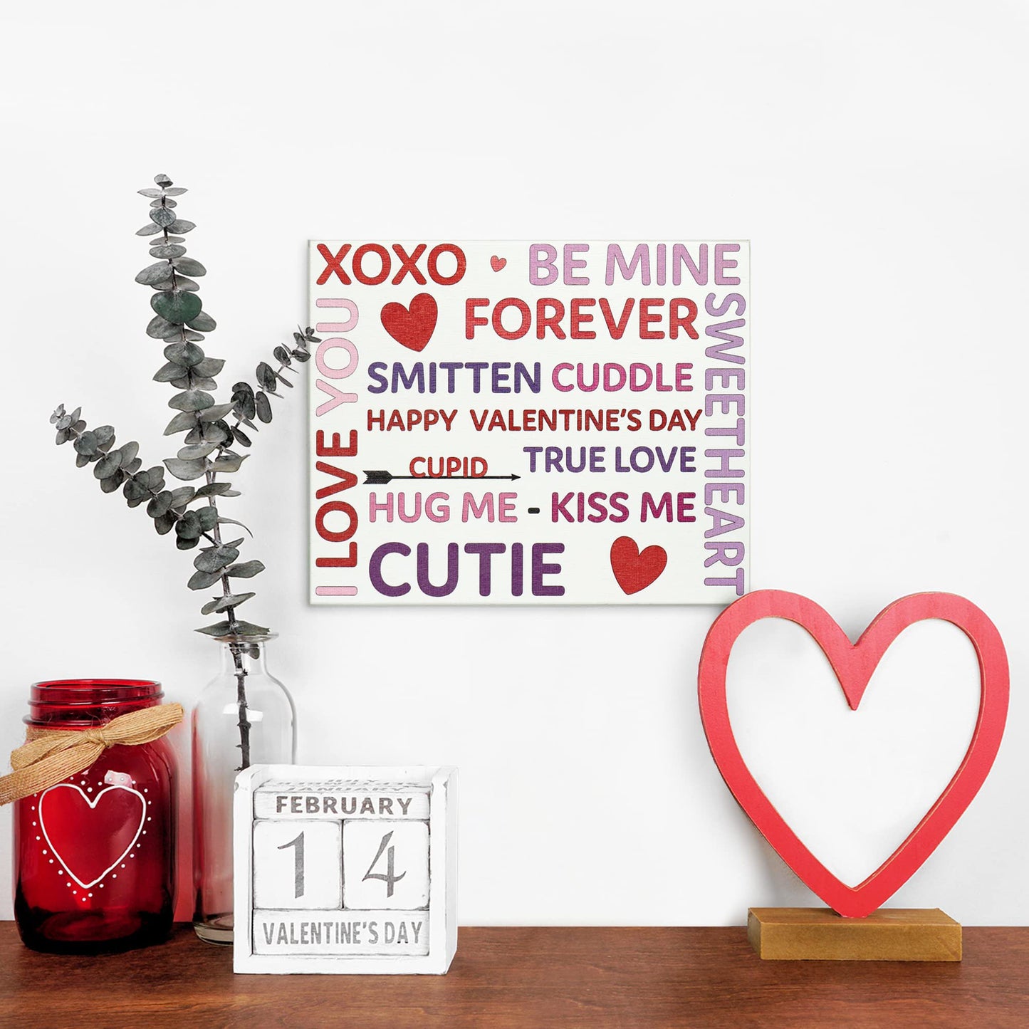 JennyGems Valentines Day Decor, Happy Valentine's Day Be Mine XOXO Hug Me I Love You Wooden Sign, Valentines Day Decoration, Made in USA