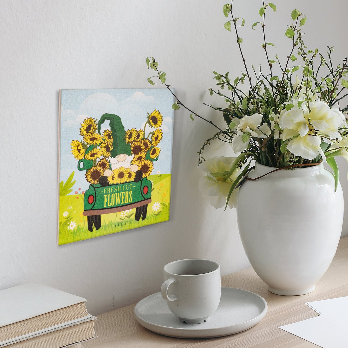 JennyGems Spring Decorations, Sunflower Gnome Sign, Spring Wall Decor