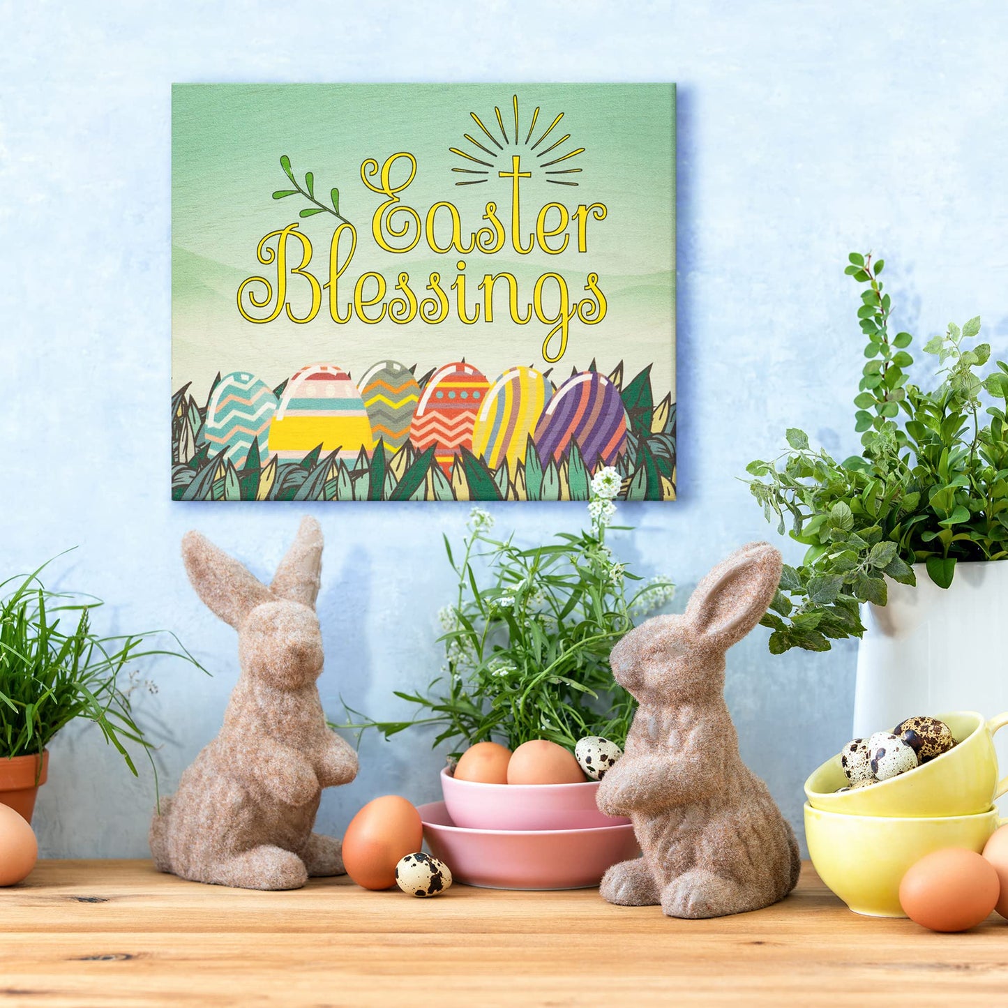 JennyGems Easter Decorations for the Home, Easter Sign, Farmhouse Easter Decor, 7.25 x 6 Wooden Sign, Made in USA