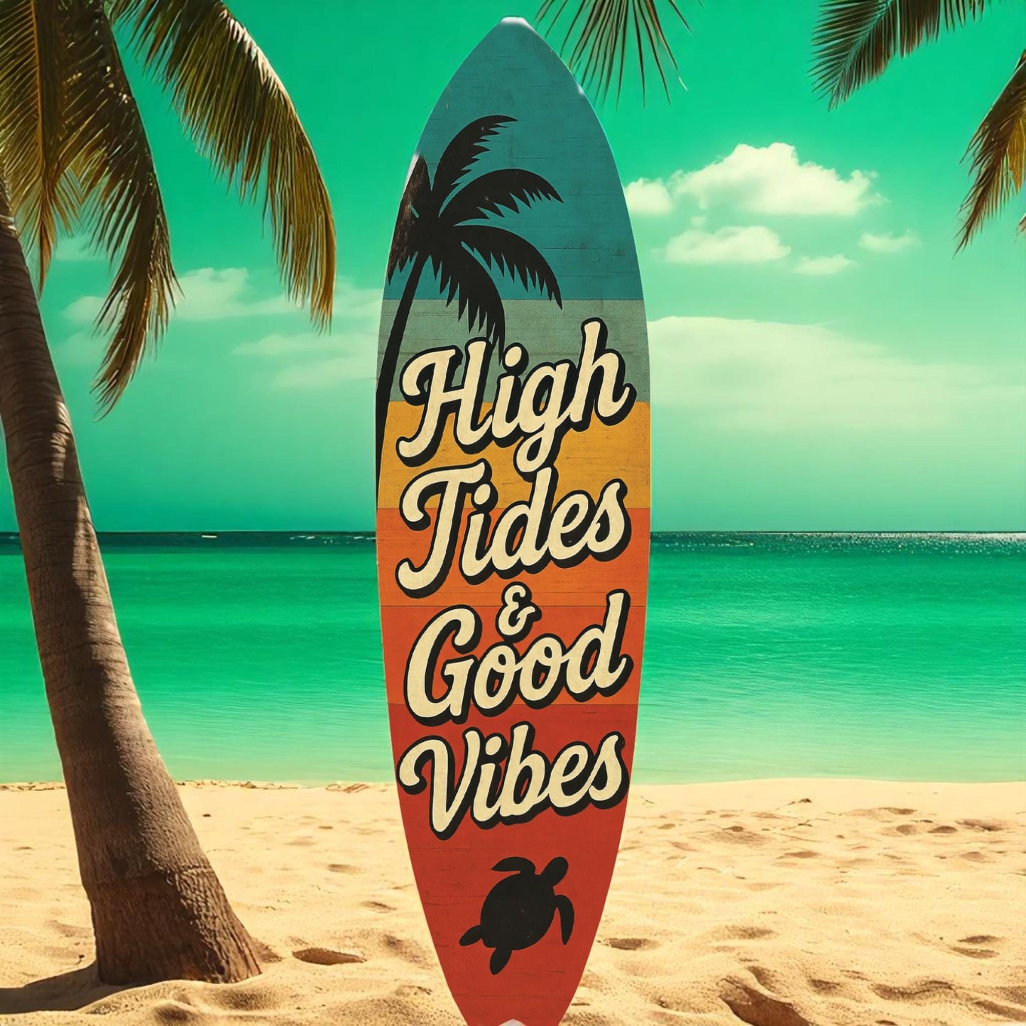 Surfboard Wall Art: Retro Beach House Decor with Sea Turtles