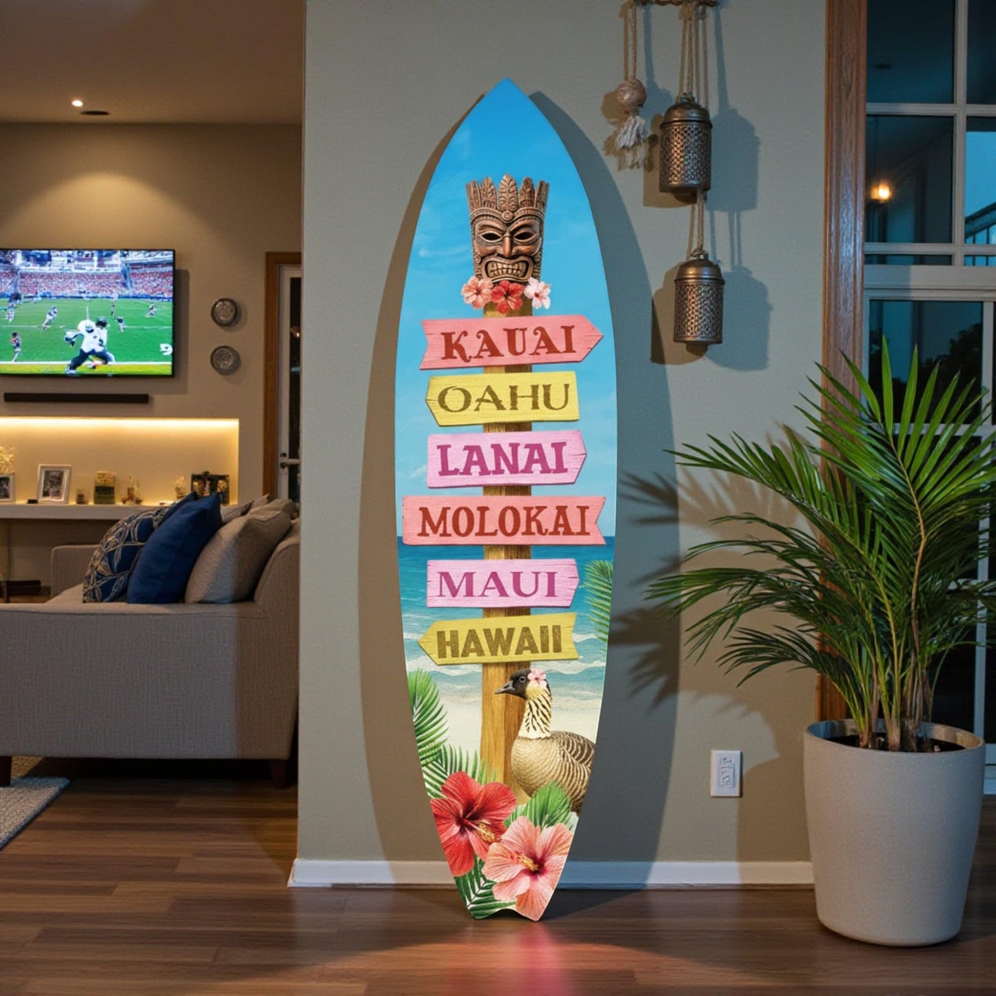 Hawaii Surfboard Sign – PVC Directional Island Wall Art - Beach House Decoration - Outdoor Tropical Decor