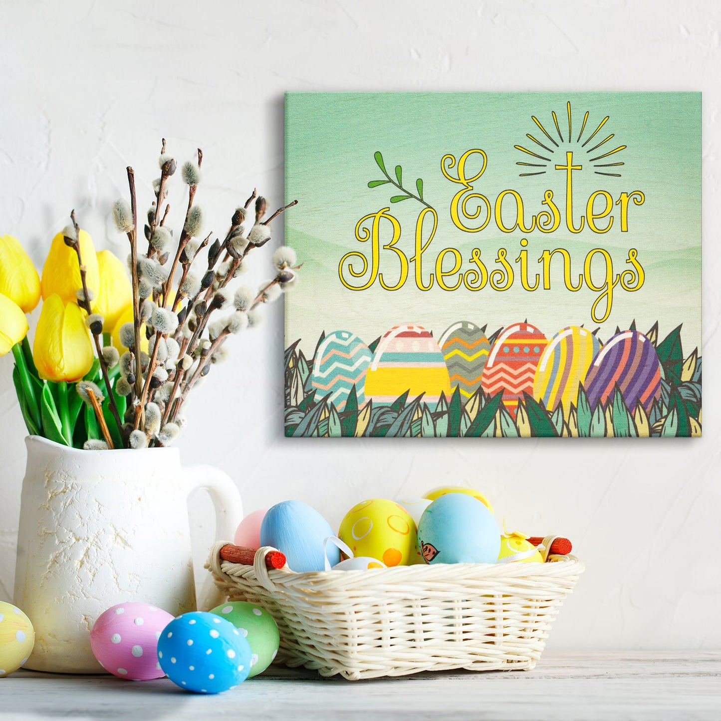 JennyGems Easter Decorations for the Home, Easter Blessings Sign, Made in USA