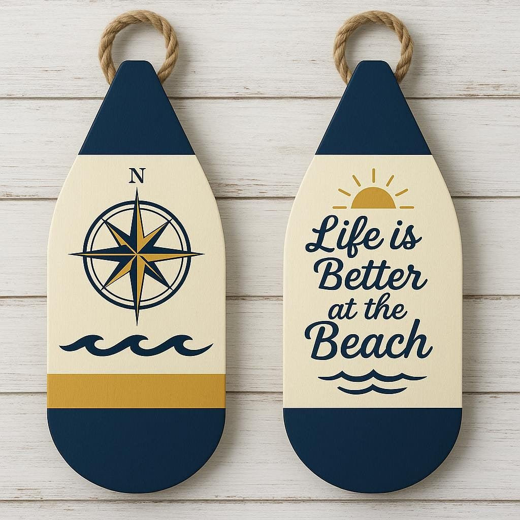 Buoy Wall Decor Set (2), Coastal Nautical Beach House Wall Art, Weatherproof PVC