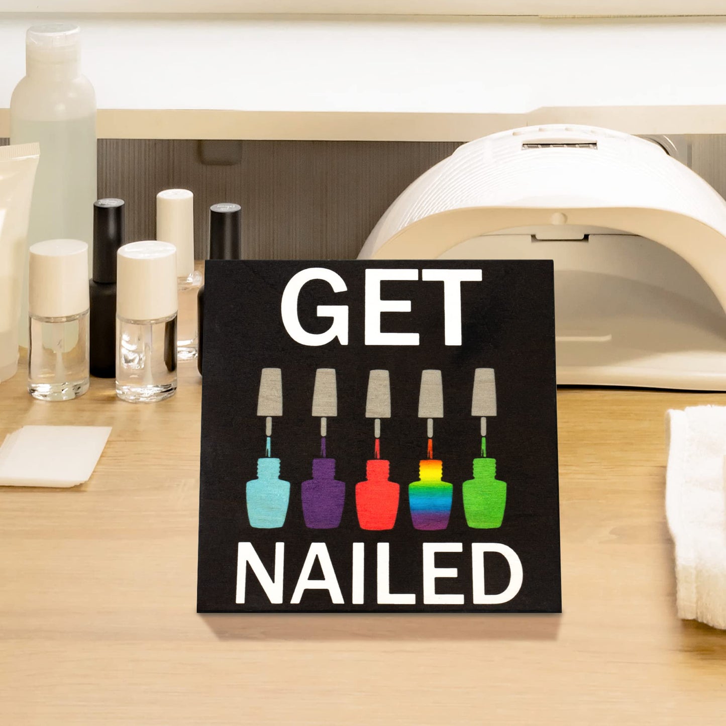 JennyGems Funny Nail Salon Wooden Sign, Get Nailed, Nail Manicurist or Stylist Gift