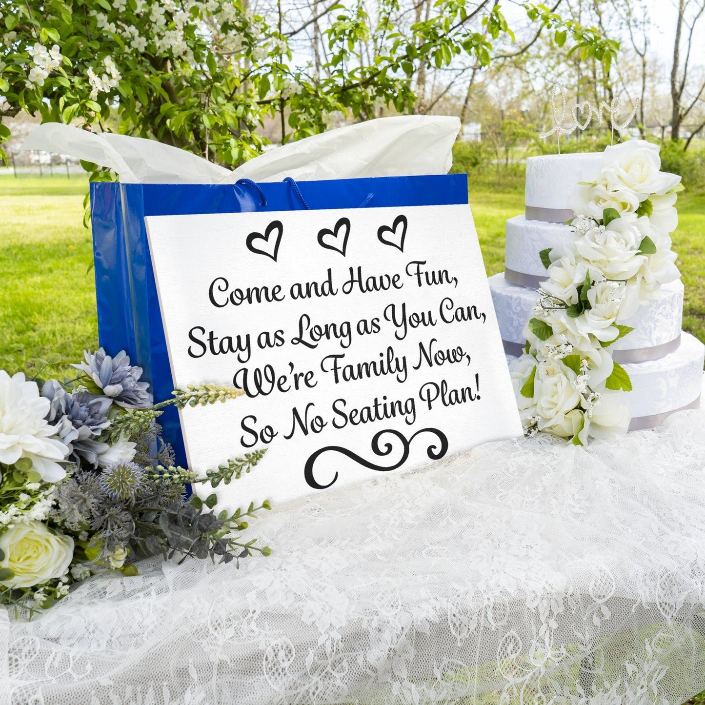 JennyGems Wedding Signs, Place Cards, Wedding Reception, No Seating Plan (White)