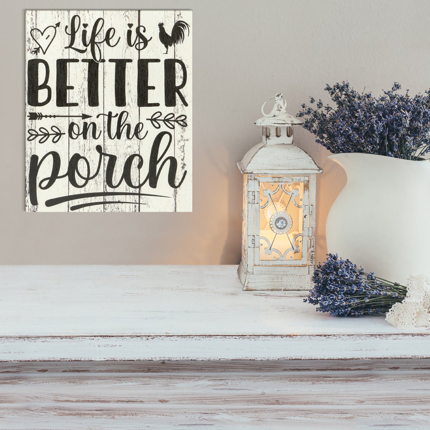 JennyGems Farmhouse Decor, Porch Sign,  Life Is Better on Porch Whitewash Gift