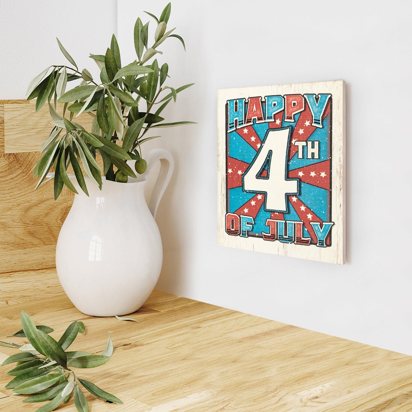 JennyGems Patriotic Decor, Happy 4th of July Wooden Sign, Independence Day Decor