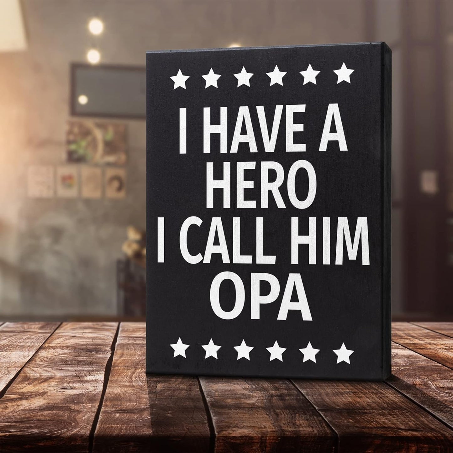 JennyGems Opa Gifts, I Have a Hero I Call Him Opa Wooden Sign, Shelf Decor and Wall Hanging, Made in USA