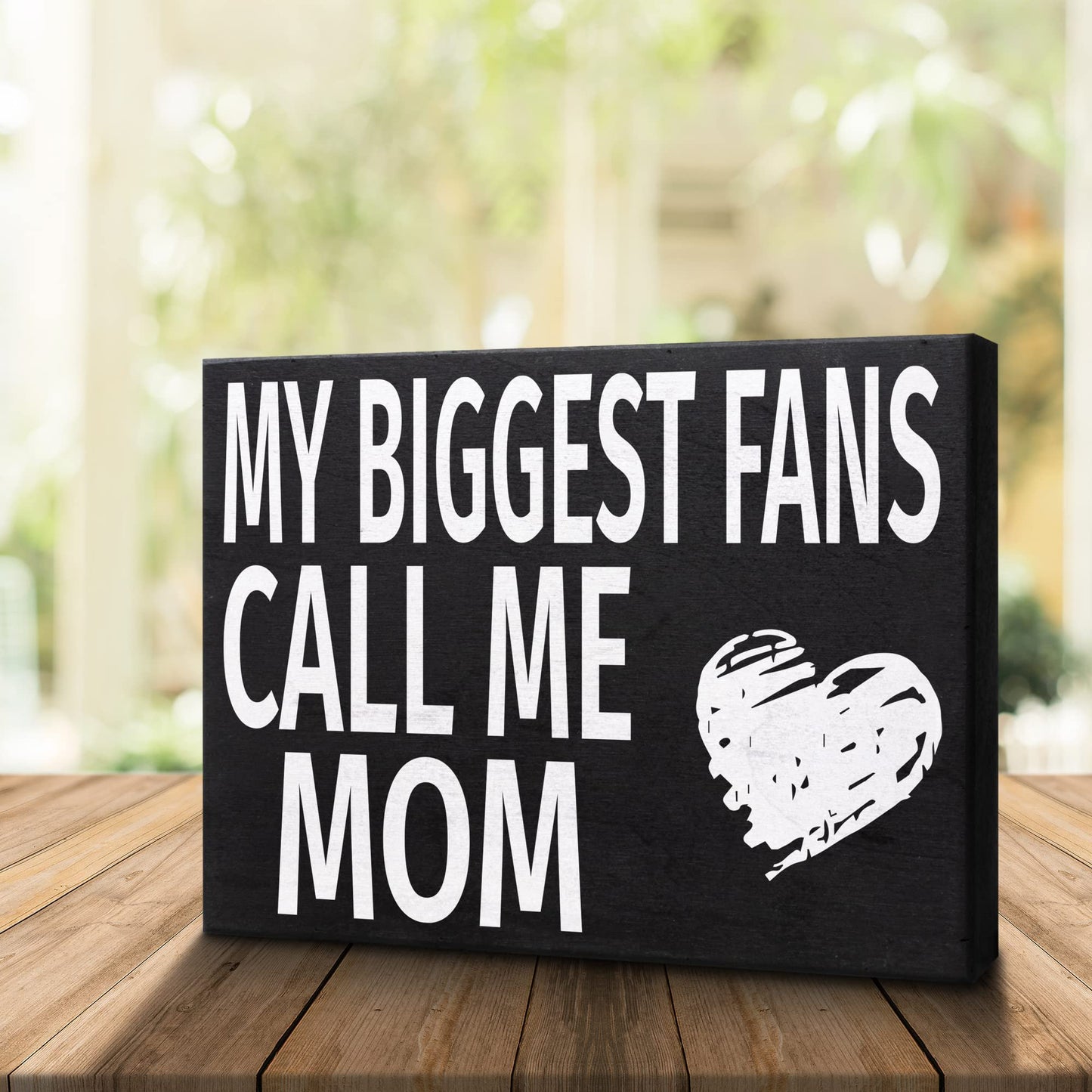 JennyGems Gifts for Mom, My Biggest Fans Call Me Mom Wooden Sign, Shelf Decor and Wall Hanging, Made in USA