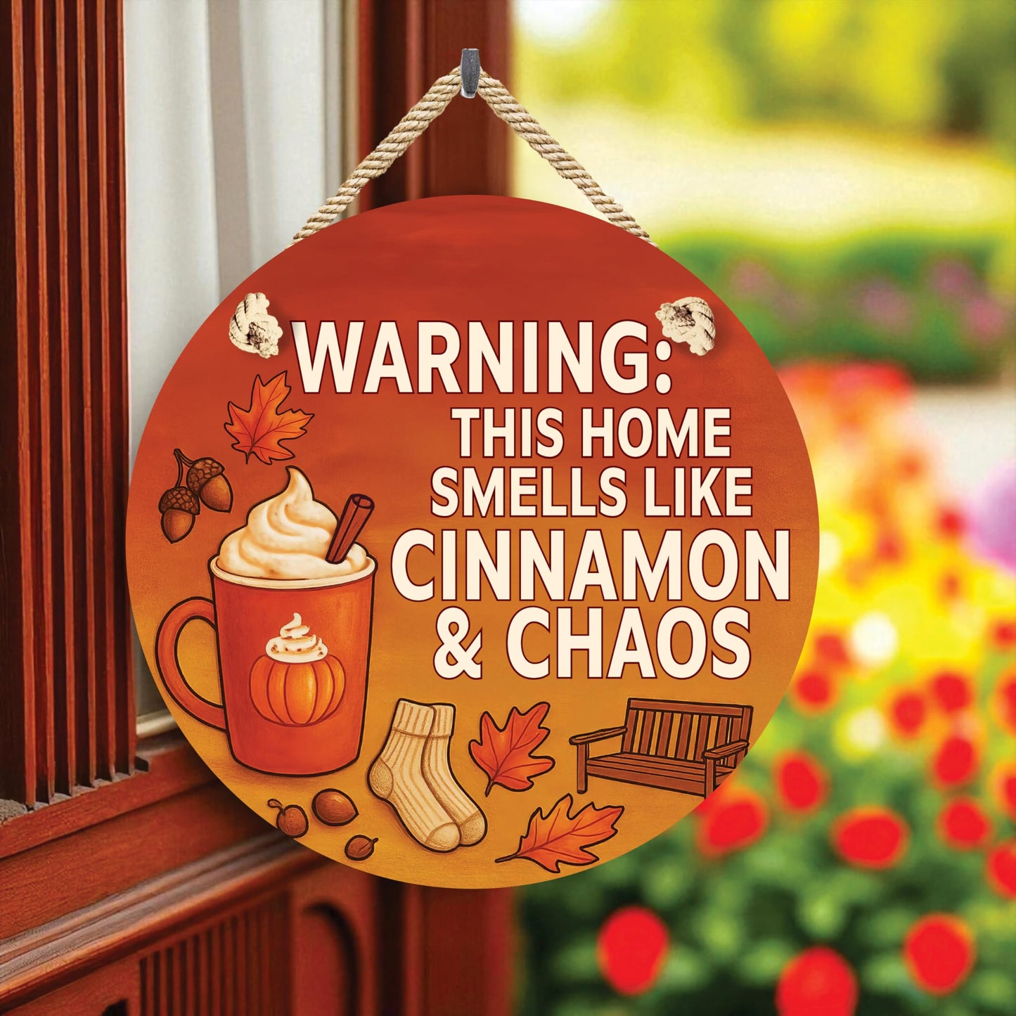 Cinnamon & Chaos Fall Front Door Welcome Sign – Autumn Porch Decor, Outdoor Weather-Resistant PVC Decoration, 16 Inch