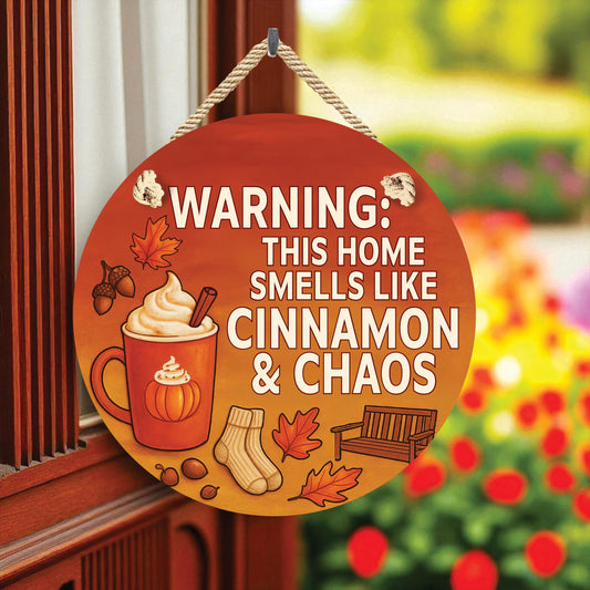 Cinnamon & Chaos Fall Front Door Welcome Sign – Autumn Porch Decor, Outdoor Weather-Resistant PVC Decoration, 16 Inch