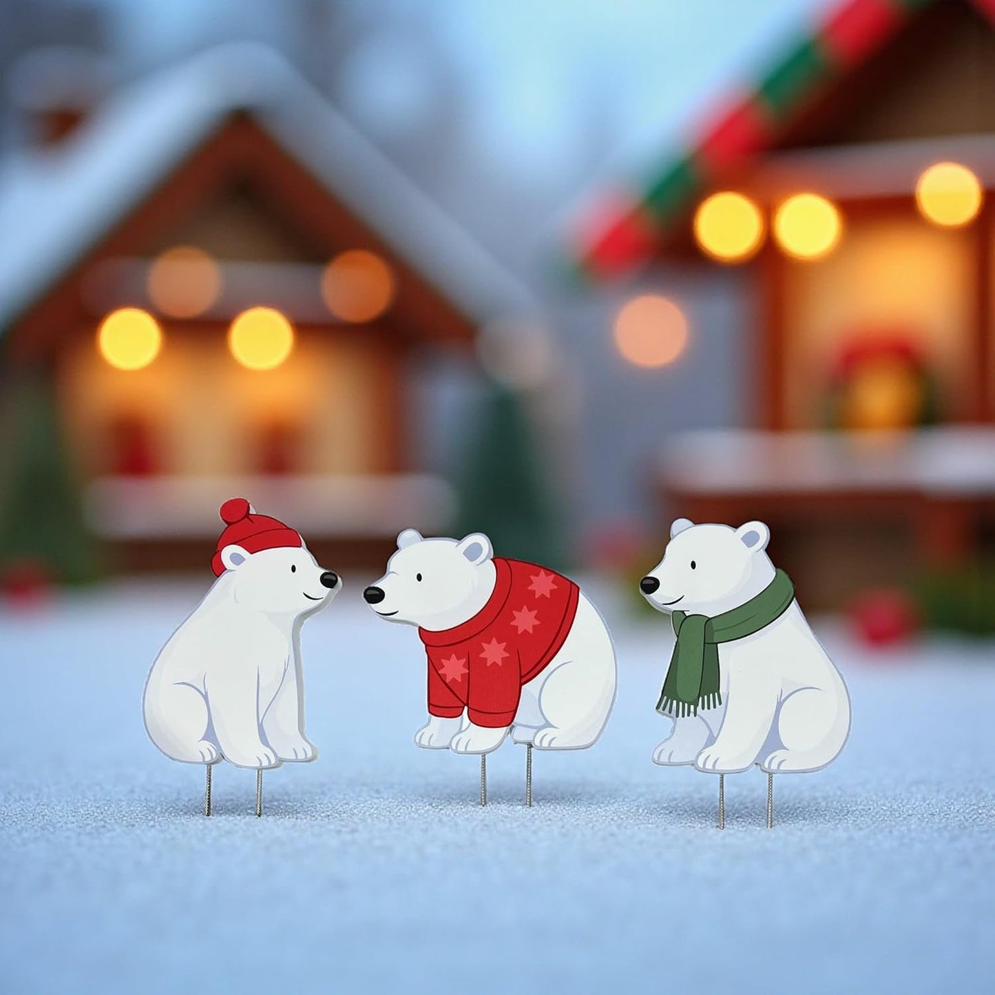 Polar Bear Yard Signs Set of 3 - Outdoor PVC Christmas Decorations with Stakes