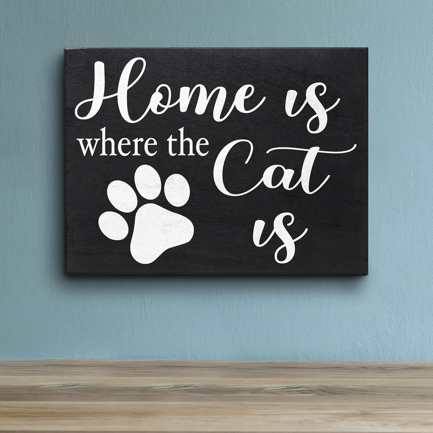 JennyGems Cat Mom Gifts, Home Is Where the Cat Is Wooden Sign, Shelf Decor and Wall Hanging, Made in USA
