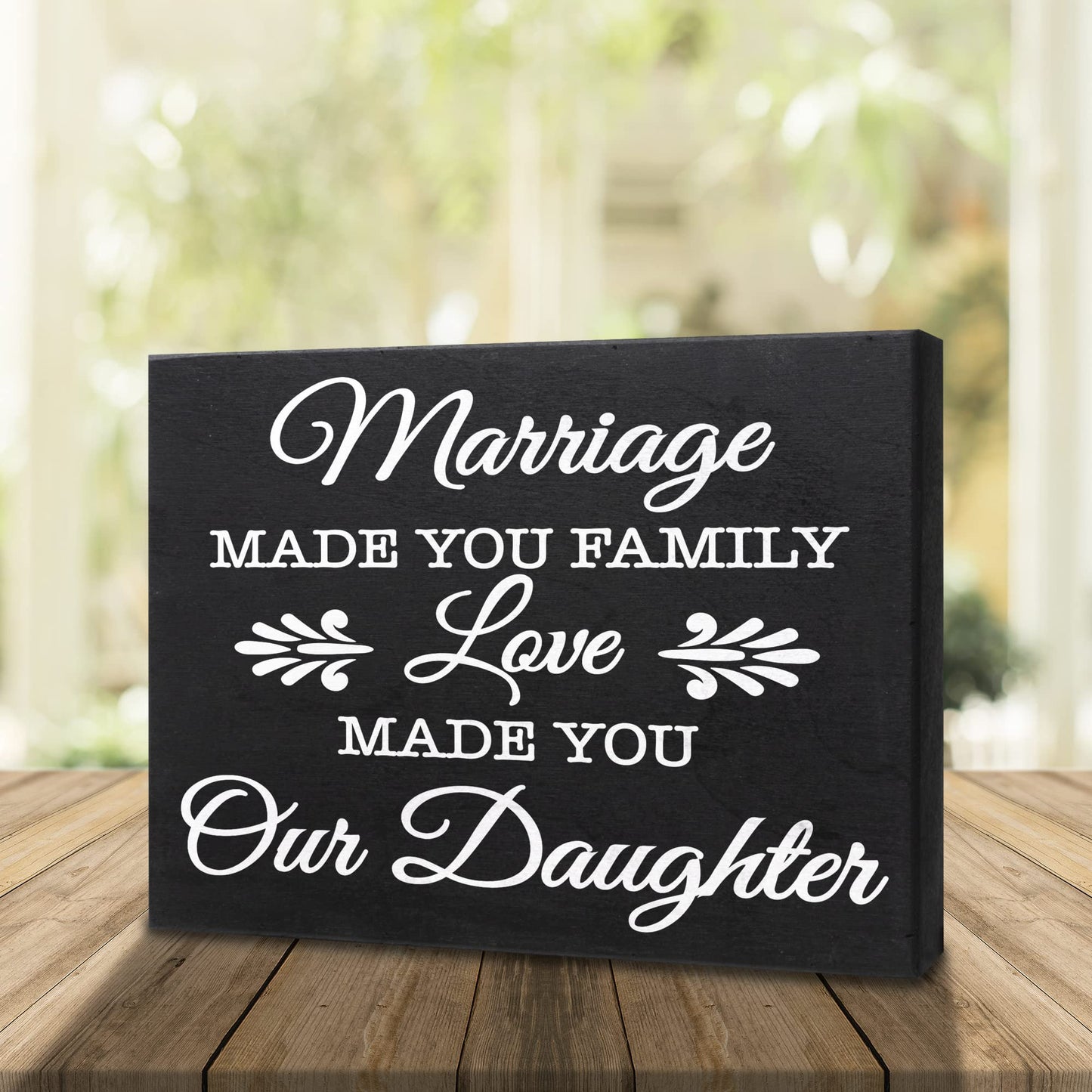 JennyGems Daughter in Law Gifts, Marriage Made You Family Love Made You Our Daughter Wooden Sign, Wedding Gift