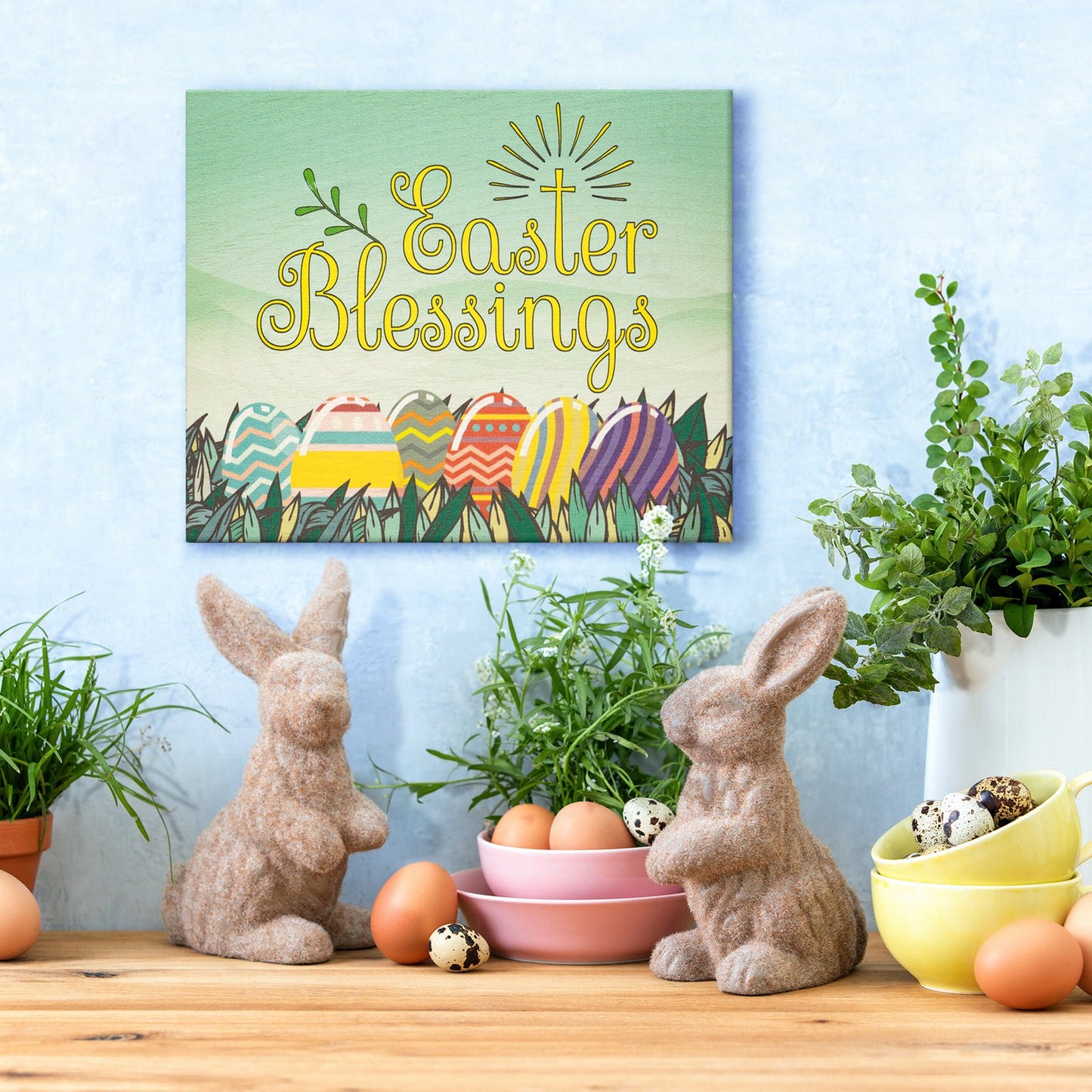 JennyGems Easter Decorations for the Home, Easter Blessings Sign, Made in USA