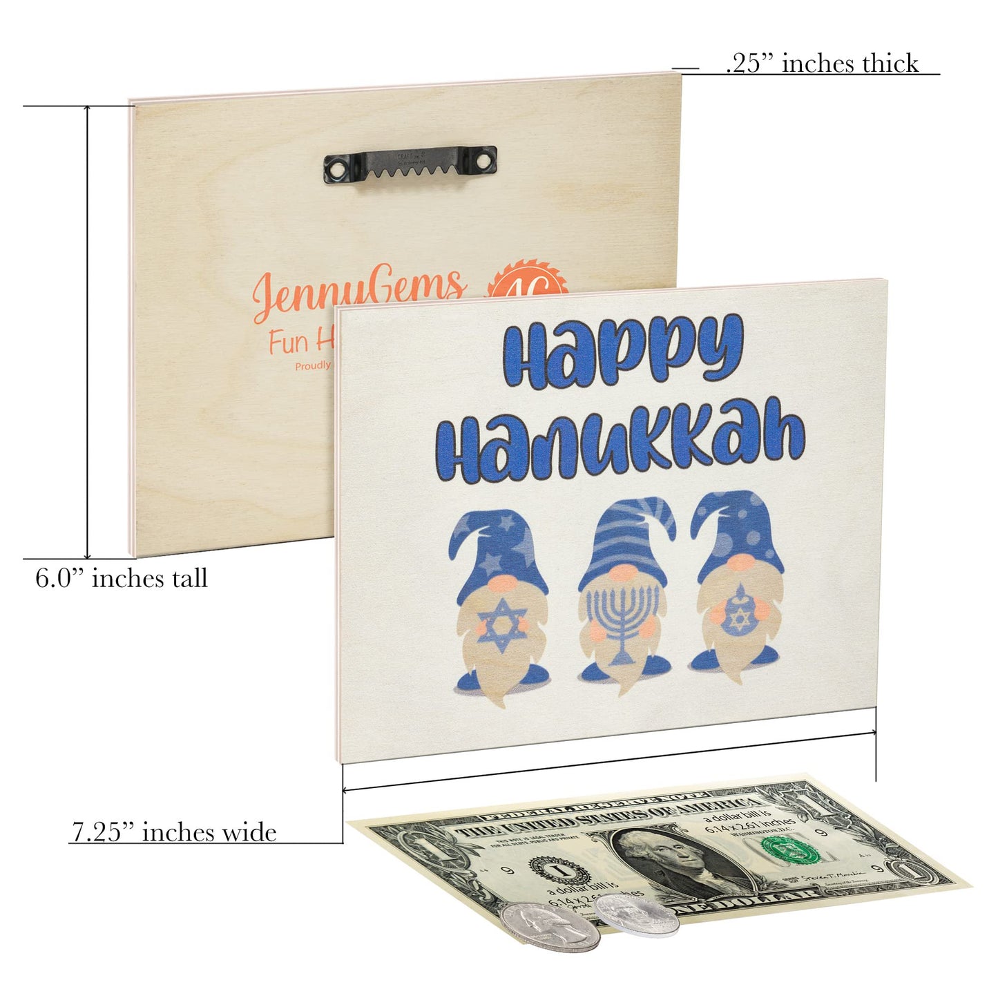 JennyGems Hanukkah Decorations, Happy Hanukkah Gnomes Wooden Sign, Made in USA