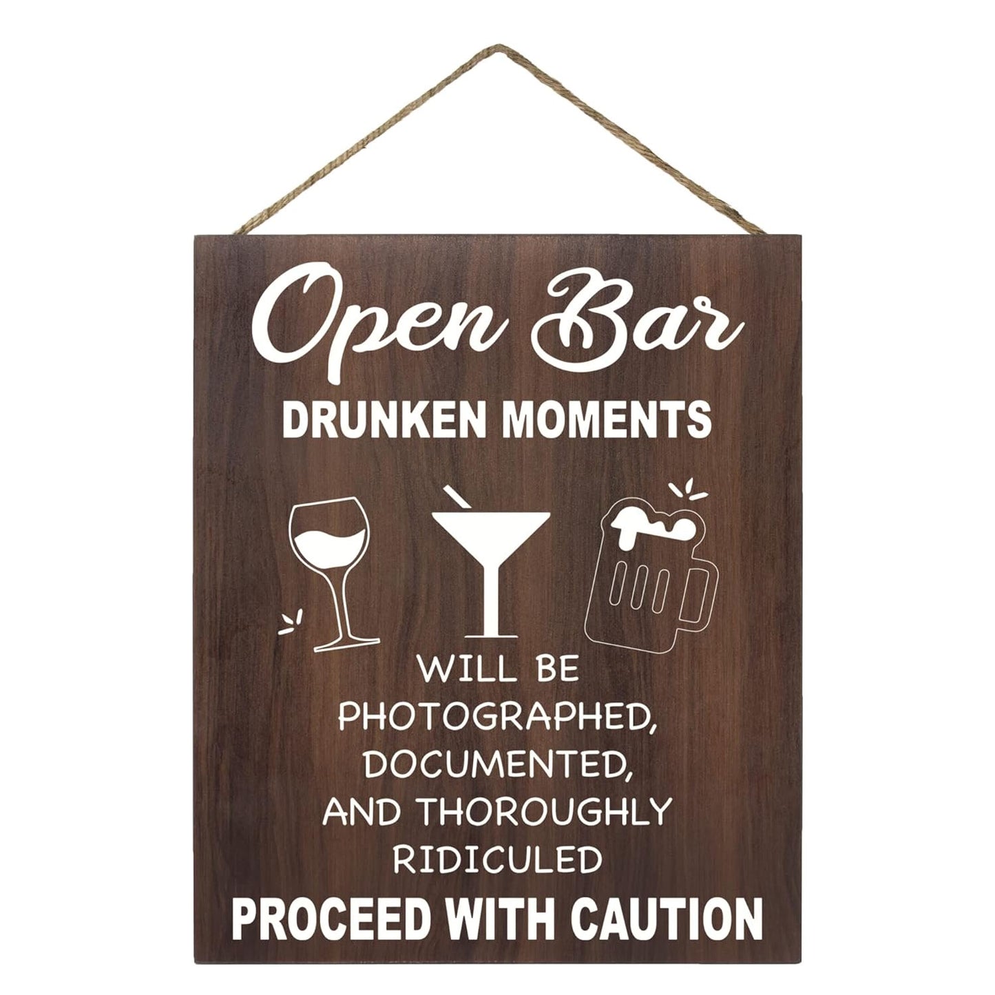 Open Bar Sign – Funny Wedding & Event Decor, Wood Bar Sign, 9x11 Inch