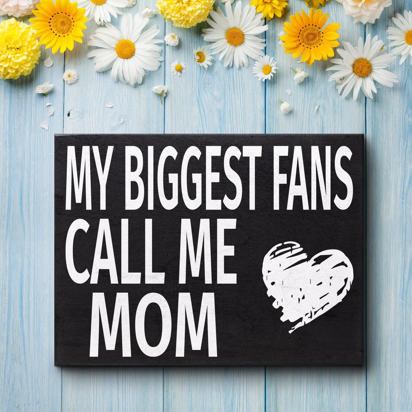 JennyGems Gifts for Mom, My Biggest Fans Call Me Mom Wooden Sign, Shelf Decor and Wall Hanging, Made in USA