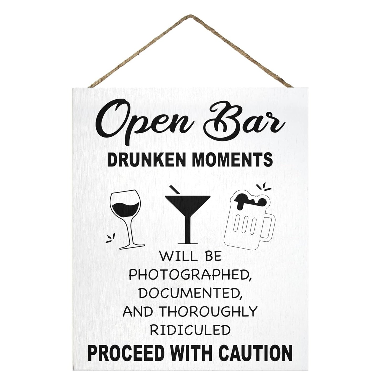 Open Bar Sign – Funny Wedding & Event Decor, Wood Bar Sign, 9x11 Inch