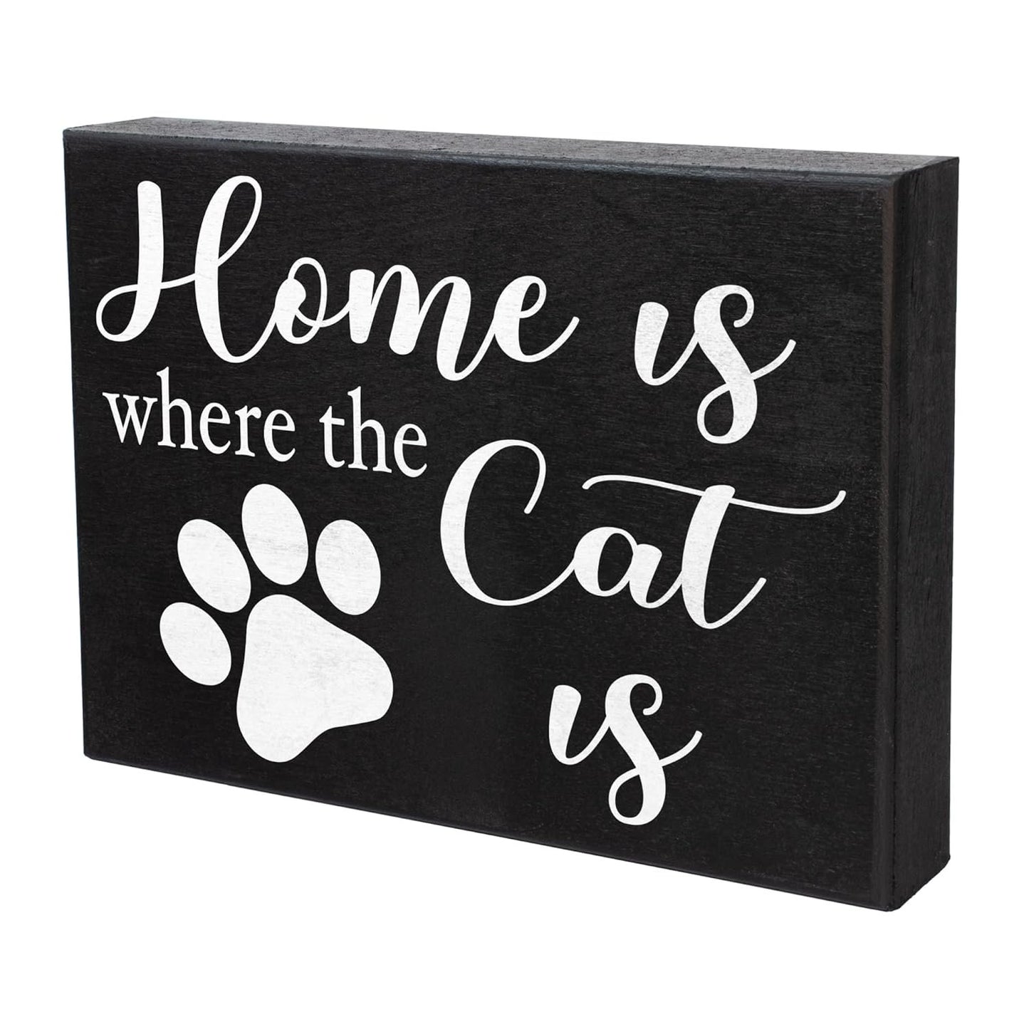 JennyGems Cat Mom Gifts, Home Is Where the Cat Is Wooden Sign, Shelf Decor and Wall Hanging, Made in USA