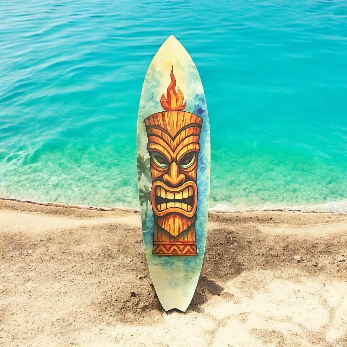 Tiki Surfboard Wall Art – Tropical PVC Decor, Outdoor Tiki Sign, 3 - 5 Feet