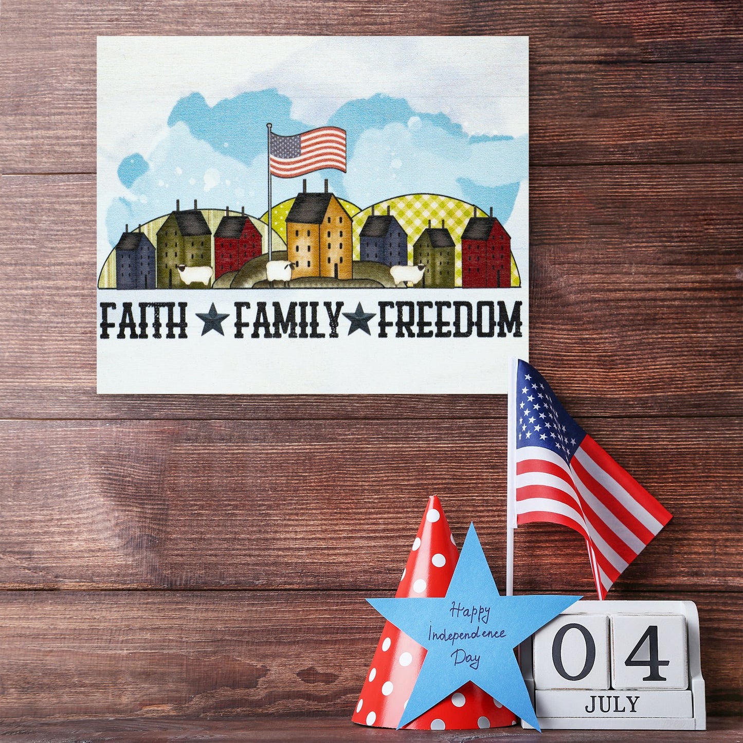 JennyGems Patriotic Decor, Faith Family Freedom Sign, 4th of July, Memorial Day